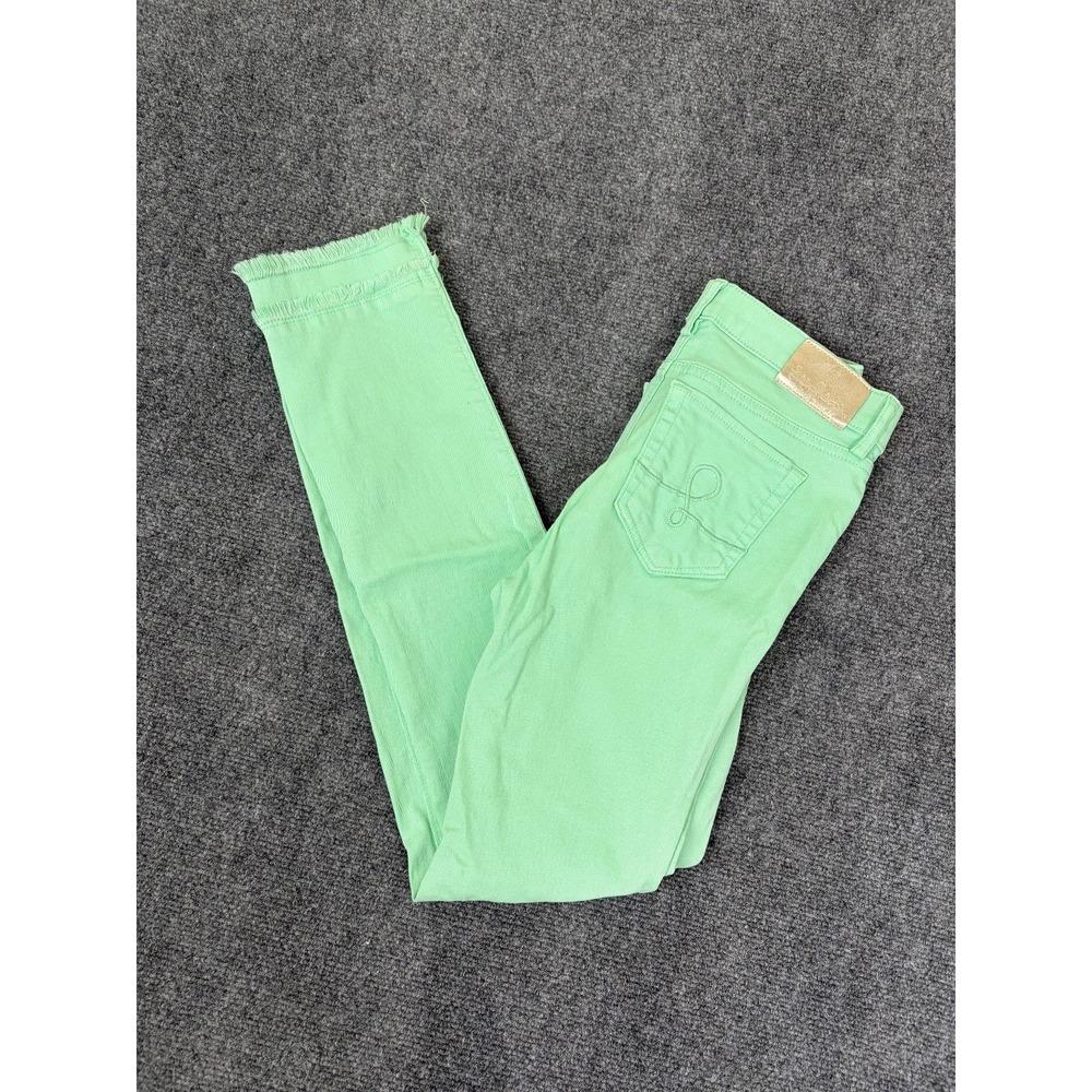 Lilly Pulitzer Green Pants Skinny Double Layered Fringed Cotton Spandex Size 00